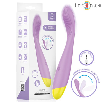 Intense lucca flexibler g-punkt-stimulator in lila und gelb mit superweichem silikon und flexiblem, gebogenem design