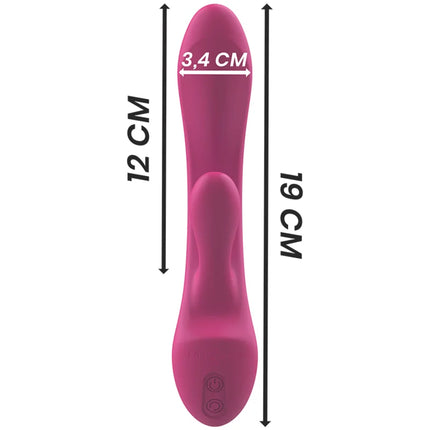Ein schlanker magentafarbener silikonvibrator luigi rabbit mit ergonomischem design und zwei steuerknöpfen am sockel