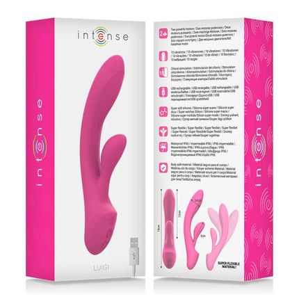 Pinkfarbener silikon rabbit vibrator luigi mit usb akkuladefunktion und mehreren vibrationsstufen
