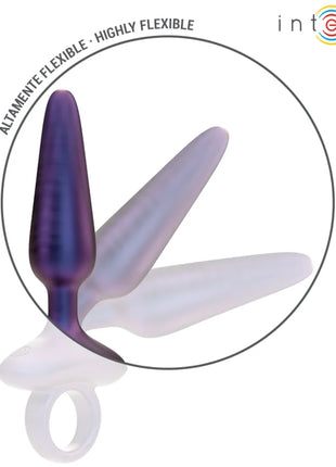 Lila und durchscheinender silikon analstecker mit weißem ringfuß, marke intense, modell 4 mit fernbedienung