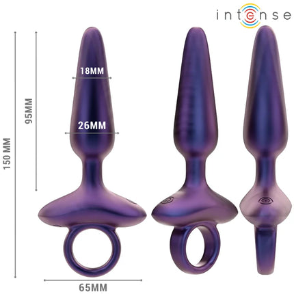 Lila metallischer intense analstecker modell 4 mit ringbasis und tapered design von marlon vibrierender mit fernbedienung