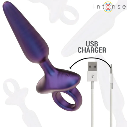 Intense marlon vibrirender analstecker modell 4 mit fernbedienung in lila mit ring am basis und wiederaufladbar