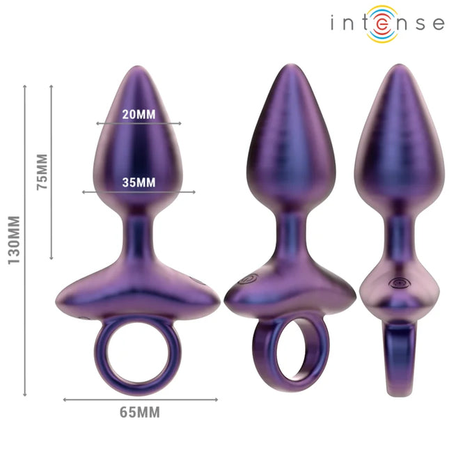 Violetter metallischer analstecker mit ring am fuß, intense marke, modell 2 mit fernbedienung