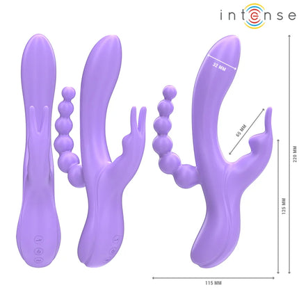 Intense miko dreifachvibrator rabbit in lila mit ergonomischem design, mehreren texturierten kugeln und bedientasten