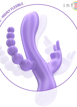 Lila silikon dreifachvibrator miko mit gebogenem griff, segmentierten perlen und fingerartigen hervorhebungen
