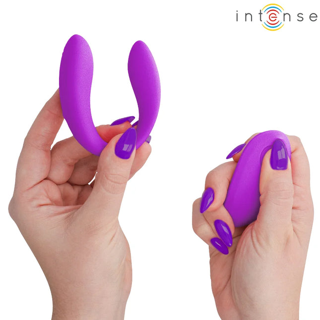 Vibranter violetter silikon dualköpfiger stimulatorschläger von Intense namens Nora vibrationsklemmstimulator lila