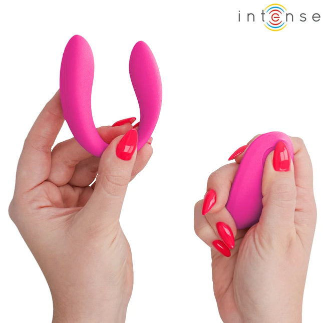 Vibranter pinker intensiver dualkopf-vibrationsklemmstimulator aus ergonomischem silikon von intense nora