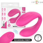 Intense nora vibrationsklemmstimulator pink mit glattem, gebogenem design und passender wiederaufladbarer fernbedienung