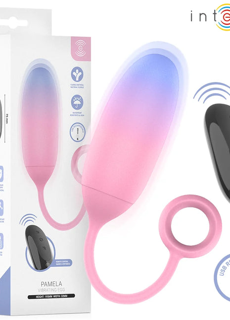 Intense pamela gradient g-punkt vibrator rosa mit vibrierendem ei und passendem ring bei blau-pinkem lichteffekt