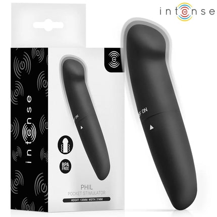 Intense phil g-punkt-vibrator schwarz 13 cm mit glatter mattoberfläche und ergonomischem, gebogenem design