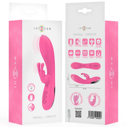 Rosa intensiver randall rabbit vibrator mit glattem, gebogenem design und drei kontrollelementen am griff