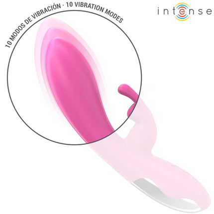 Intense randall rabbit vibrator rosa silikon mit silbernem griff und 10 vibrationsmodi