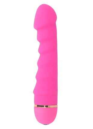 Pink silikon vibrator mit strukturierter oberfläche und goldfarbenem metallband INTENSE - Sally 20 geschwindigkeiten silikon