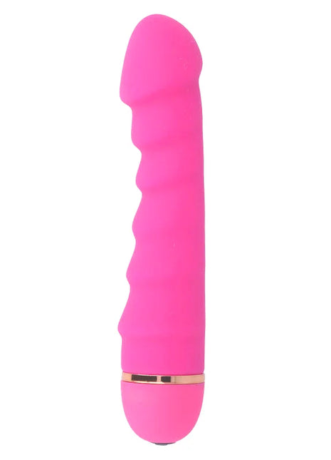 Pink silikon vibrator mit strukturierter oberfläche und goldfarbenem metallband INTENSE - Sally 20 geschwindigkeiten silikon