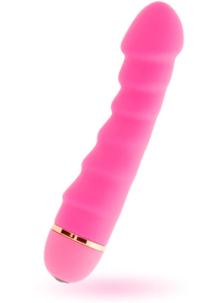 Pink silikon vibrierendes spielzeug intense sally mit 20 geschwindigkeiten und goldfarbenem metallband am griff