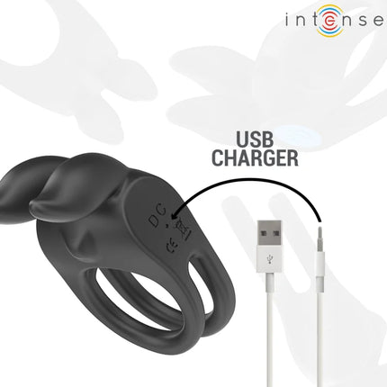 INTENSE - SAM VIBRATOR DOPPEL-PENISRING 10 VIBRATIONEN SCHWARZ - Penisring mit Vibration