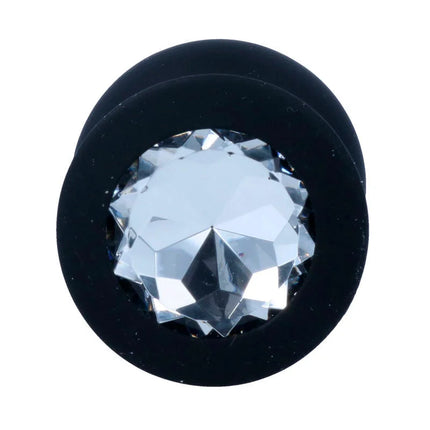 Schwarzer silikon analplug intense shelki l mit klarem facettiertem kristallstein in der mitte