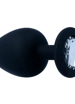 Schwarzer Silikon-analplug Intense shelki l mit facettiertem Kristall in der runden Basis