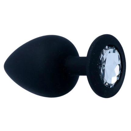 Schwarzer Silikon-analplug Intense shelki l mit facettiertem Kristall in der runden Basis