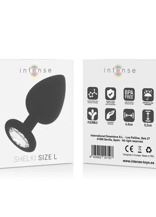 Intense shelki l anal plug schwarz aus schwarzem silikon mit klarem, facettiertem stein am fuß