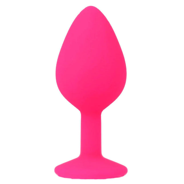 Ein intensiver fuchsianfarbener silikon-analplug shelki m mit glatter tropfenform und stabilem fuß