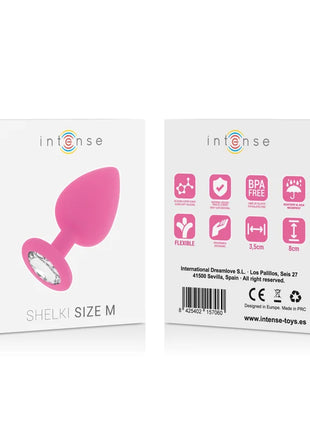 Rosa silikon analplug mit klarem facettiertem kristall am sockel intense shelki m anal plug