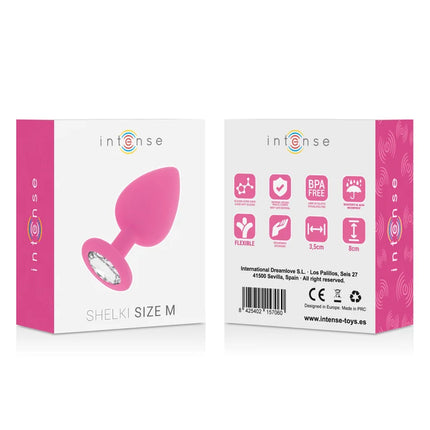 Rosa silikon analplug mit klarem facettiertem kristall am sockel intense shelki m anal plug