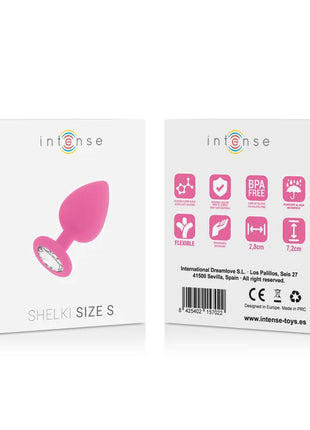Pink silikon analplug mit klarem facettiertem edelstein am fuß in intensiv shelki s plug anal fuchsia
