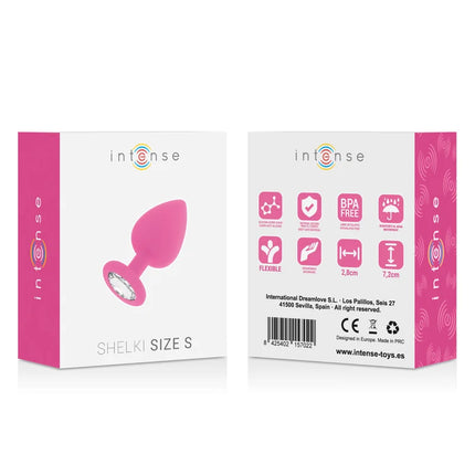 Pink silikon analplug mit klarem facettiertem edelstein am fuß in intensiv shelki s plug anal fuchsia