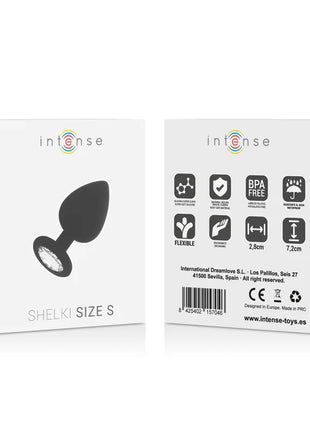 Schwarzer silikon analplug intense shelki s mit klarem abgerundetem sockel und glattem, konischem design