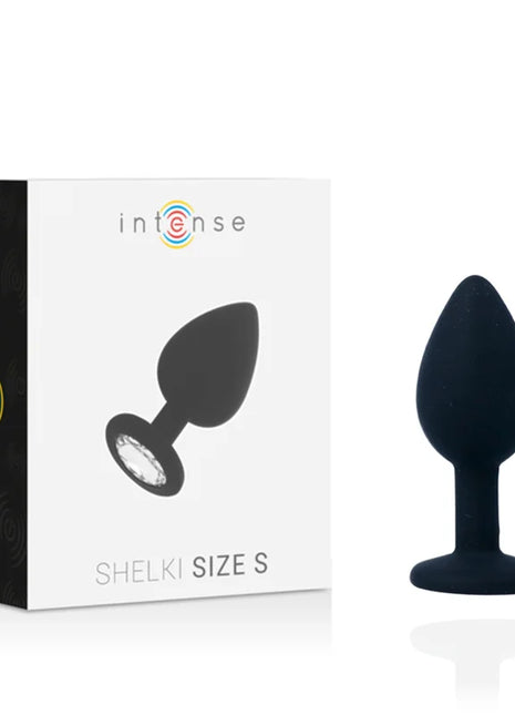 Schwarzer silikon analplug intense shelki s mit tropfenförmigem kopf und flachem sockel