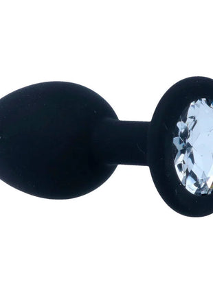 Schwarzer silikon analplug mit klar facettiertem kristall im runden sockel intense shelki s plug anal schwarz