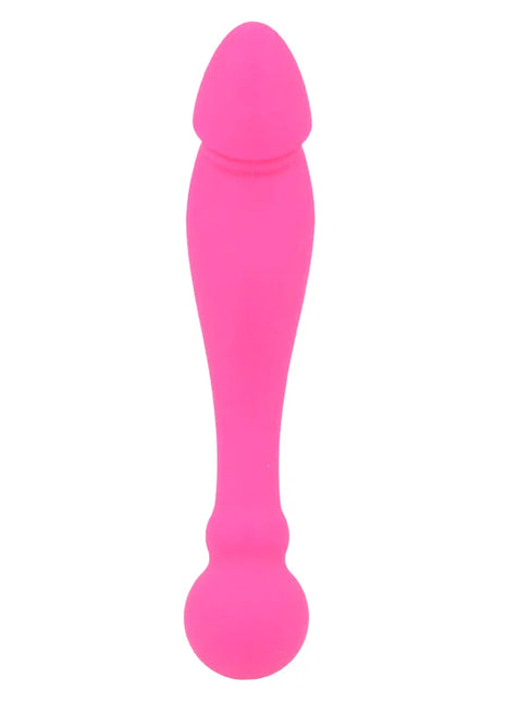 Ein intensiver silikon rick dual rosa schläger mit glattem rundem kopf und spitz zulaufendem griff in pink