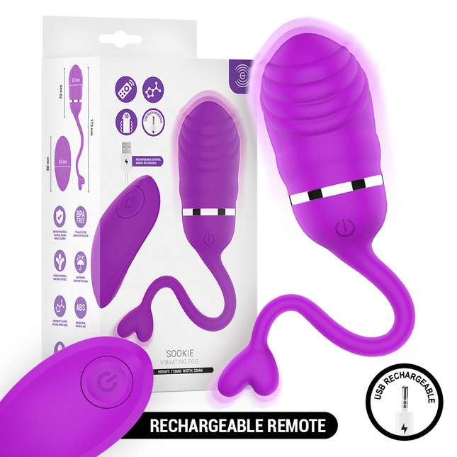 Intense sookie fernbedienungs-vibrationsei lila mit eleganter gerippter struktur und silbernem akzent band