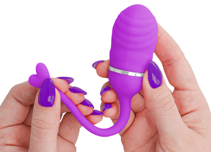 Intense sookie fernbedienungs-vibrationsei lila mit geripptem, eiförmigem körper und flexiblem herzgriff