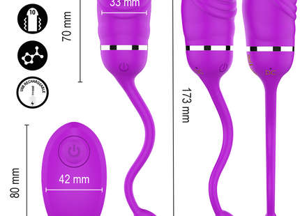 Lila silikon fernbedienungs-vibrator sookie mit gebogenem schaft und herzförmiger basis mit silberakzenten