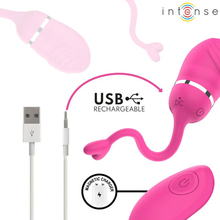 Intense sookie fernbedienungs-vibrationsei in rosa mit usb wiederaufladbar, magnetischem ladegerät und steuerknopf