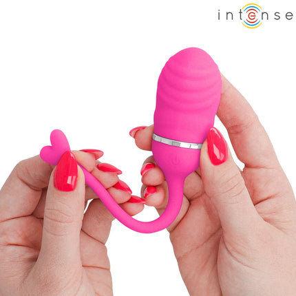 Intense sookie fernbedienungs-vibrationsei rosa aus silikon mit silbernem ring und herzförmigem griff