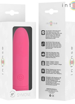INTENSE - SYMONE USB WIEDERAUFLADBARER VIBRIERENDER BULLET 8 VIBRATIONEN ROSA 10 X 2,2 CM - Vibrierende Kugeln