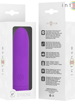 INTENSE - SYMONE USB WIEDERAUFLADBARER VIBRIERENDER BULLET 8 VIBRATIONEN LILA 10 X 2,2 CM - Vibrierende Kugeln