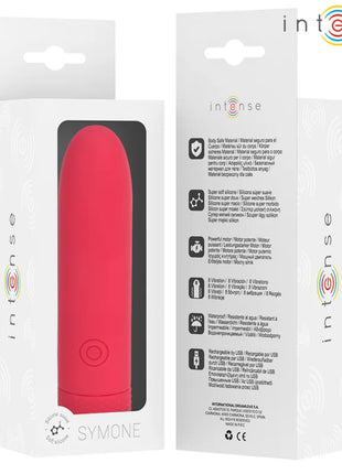 INTENSE - SYMONE USB WIEDERAUFLADBARER VIBRIERENDER BULLET 8 VIBRATIONEN ROT 10 X 2,2 CM - Vibrierende Kugeln