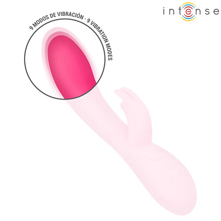 Intense tammy kaninchen-stimulator aus rosa silikon mit 9 vibrationsmodi und wärmefunktion