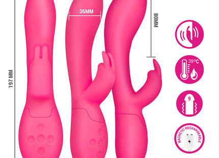 Pink silikon rabbit-vibrator tammy kaninchen-stimulator mit magnetischer ladestation und wärmefunktion