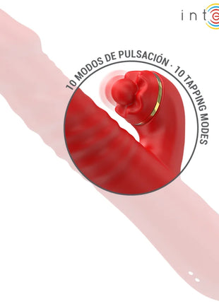 Intense thalia vibration stoss und tapping silikonspielzeug in rot und pink mit goldakzent ring