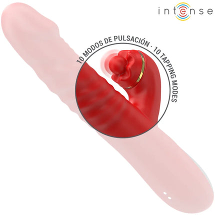 Intense thalia vibration stoss und tapping silikonspielzeug in rot und pink mit goldakzent ring