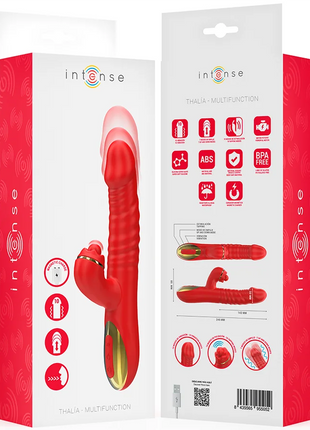 Roter intense thalia multifunktionaler vibrator mit goldakzenten und strukturiertem griff für vibration und tapping