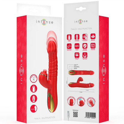 Roter intense thalia multifunktionaler vibrator mit goldakzenten und strukturiertem griff für vibration und tapping