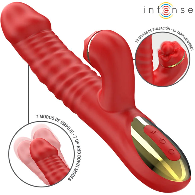 Intense thalia vibration stoss und tapping erwachsenen toy in rot mit strukturierter oberfläche und goldakzenten