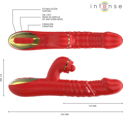 Rotes intense thalia vibration stoss und tapping erwachsenen toy mit goldakzenten und strukturierter oberfläche