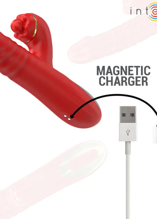 Roter silikon vibrator intense thalia mit goldakzentierter kopf und magnetischem ladeanschluss